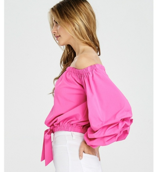 Pink OffShoulder Bubble Sleeve Top - Picture 4 of 8